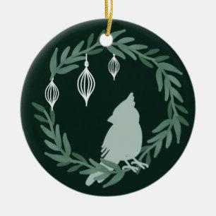 Ornamento De Cerâmica Foto do Cardeal Wreath de Natal