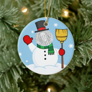 Ornamento De Cerâmica Foto do Cartoon Snowman Face