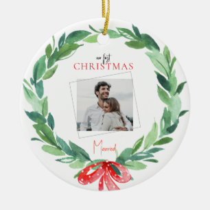 Ornamento De Cerâmica Foto do Casal Casado de Natal de 1rua
