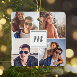 Ornamento De Cerâmica Foto do Casal Engajado no Primeiro Natal Moderno
