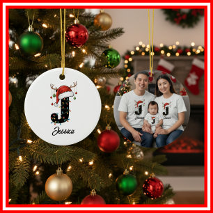 Ornamento De Cerâmica Foto do Chapéu de Papai Noel com Galhada de Natal