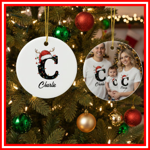 Ornamento De Cerâmica Foto do Chapéu de Papai Noel com Galhadas de Natal
