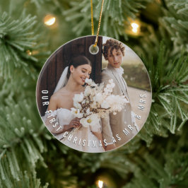 Ornamento De Cerâmica Foto do círculo de texto simples do Sr. & Sra. Pri