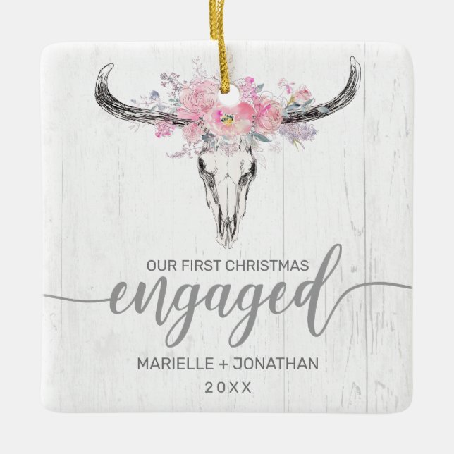 Ornamento De Cerâmica Foto do crânio da vaca russa no Natal (Frente)