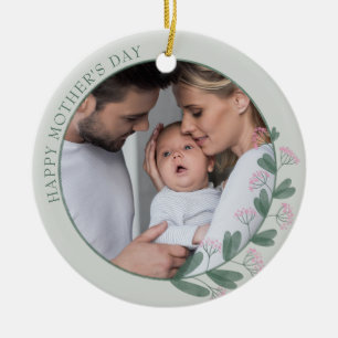Ornamento De Cerâmica Foto do dia de as mães com o desenho de flor silv