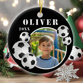 Ornamento De Cerâmica Foto do Esporte Negro de Futebol da Bola de Futebo