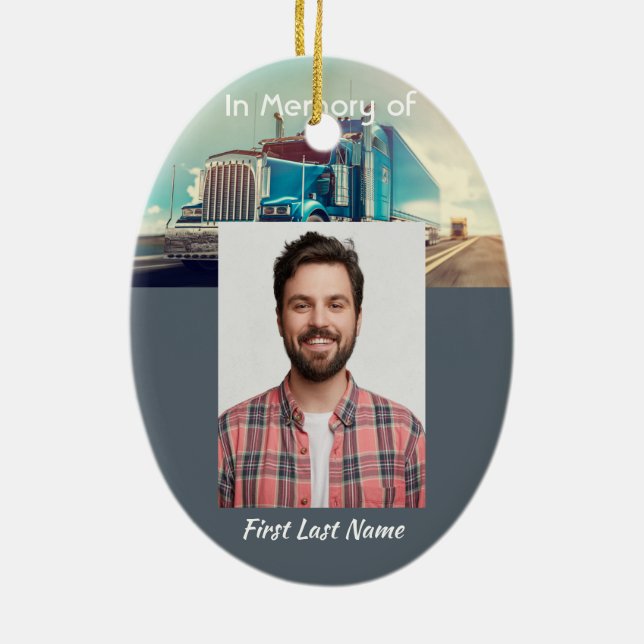 Ornamento De Cerâmica Foto do Memorial Keepsasaame Semi Truck Trrailer (Verso)