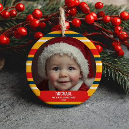 Ornamento De Cerâmica Foto do meu primeiro Natal de bebê Gnomo de Natal