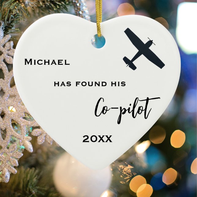 Ornamento De Cerâmica Foto do noivado encontrada no seu avião-piloto (back)