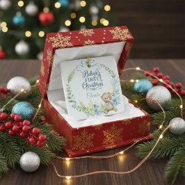 Ornamento De Cerâmica Foto do nome personalizado do primeiro Natal do Ba