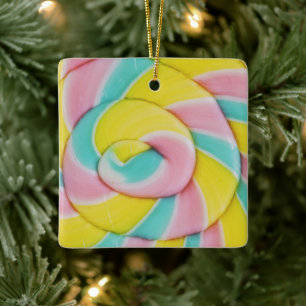 Ornamento De Cerâmica Foto do Pastel Rainbow Spiral Candy