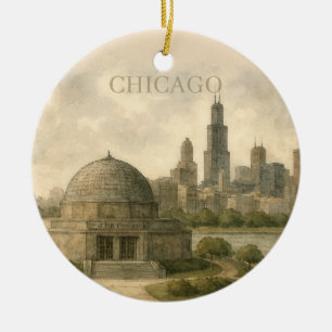 Ornamento De Cerâmica Foto do Planetário de Chicago em Aquarela