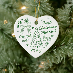 Ornamento De Cerâmica Foto do Primeiro Natal Casados