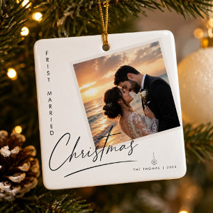 Ornamento De Cerâmica Foto do Primeiro Natal Casados Personalizada