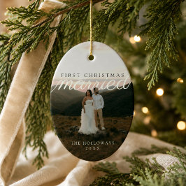 Ornamento De Cerâmica Foto do Primeiro Natal Casados Recém-Casados Moder