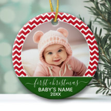 Foto do primeiro Natal do bebê listras vermelhas e