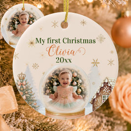Ornamento De Cerâmica Foto do Primeiro Natal do Bebê Personalizada