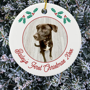 Ornamento De Cerâmica Foto do Primeiro Natal do Cachorro Personalizada