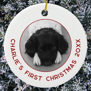 Ornamento De Cerâmica Foto do Primeiro Natal do Cachorro Personalizada