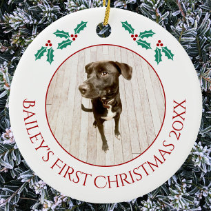 Ornamento De Cerâmica Foto do Primeiro Natal do Cachorro Personalizada