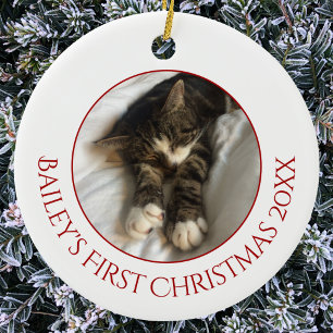 Ornamento De Cerâmica Foto do Primeiro Natal do Gato Personalizado