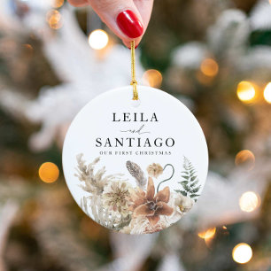 Ornamento De Cerâmica Foto do Primeiro Natal do Newweed