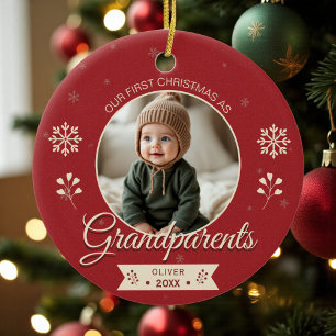 Ornamento De Cerâmica Foto do Primeiro Natal dos Avós