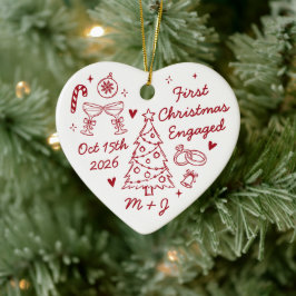 Ornamento De Cerâmica Foto do Primeiro Natal Engajados Fofa