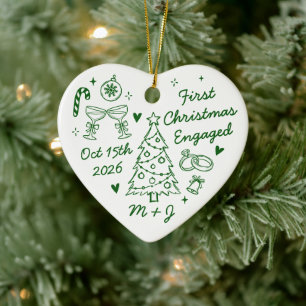 Ornamento De Cerâmica Foto do Primeiro Natal Engajados Fofa