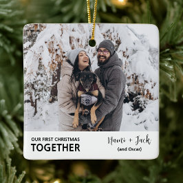 Ornamento De Cerâmica Foto do Primeiro Natal Minimalista Recém-Casada