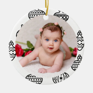Ornamento De Cerâmica Foto do seu bebê Desenhos de Natal PERSONALIZÁVEIS