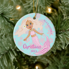 Ornamento De Cerâmica Foto dos Flocos de Neve Rosa-Rosa de Natal