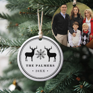 Ornamento De Cerâmica Foto Dupla Lado De Woodland Deer