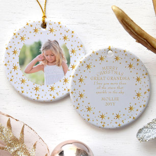 Ornamento De Cerâmica Foto e Mensagem de Natal Fofo Estrelas Douradas