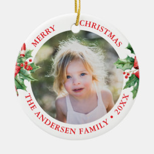 Ornamento De Cerâmica Foto e Texto Elegante de Bastão de Doce de Natal