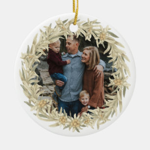 Ornamento De Cerâmica Foto Edelweiss Alpino Floral Wreath