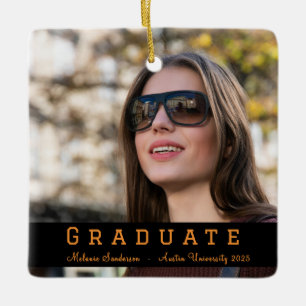 Ornamento De Cerâmica Foto Elegante 2026 Laranja Preto Graduação