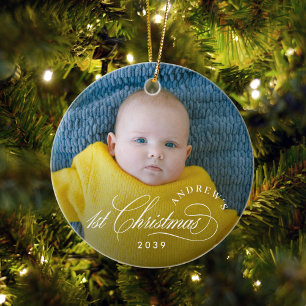 Ornamento De Cerâmica Foto elegante de Natal de 1rua de Boy Baby