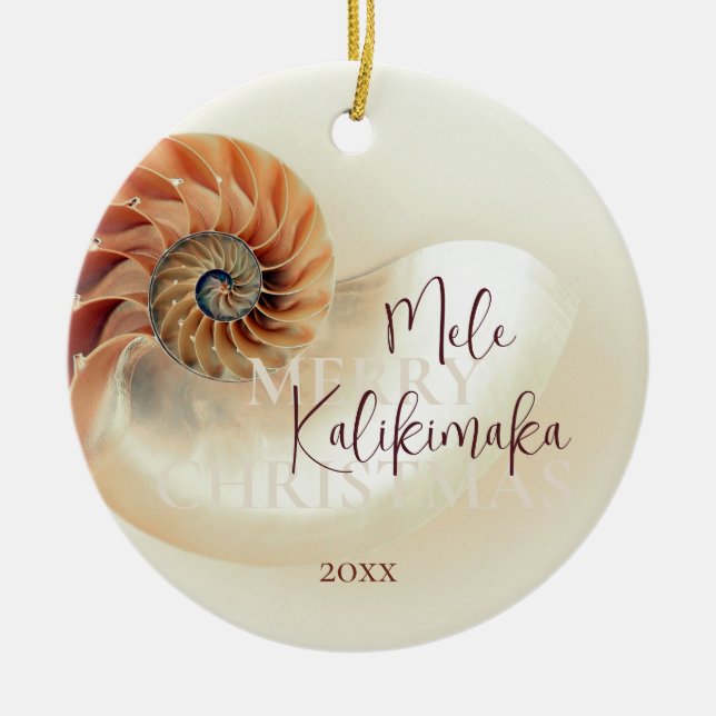 Ornamento De Cerâmica FOTO Elegante Shell Mele Kalikimaka (Frente)