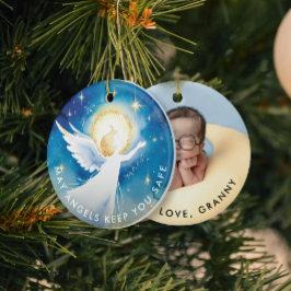 Ornamento De Cerâmica Foto em aquarela de Anjo da Guarda Religioso Fofo