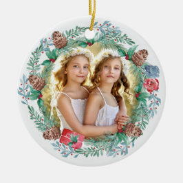 Ornamento De Cerâmica Foto em frente dupla do Pine Cone de Natal