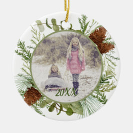 Ornamento De Cerâmica Foto em frente e verso invernal em Watercolor