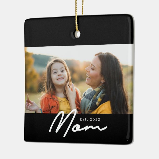 Ornamento De Cerâmica Foto em preto e branco com script de Mãe Estabelec (Esquerda)
