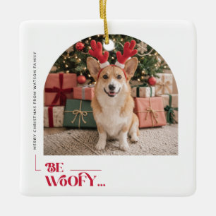 Ornamento De Cerâmica Foto engraçada de cachorro no arco de Natal