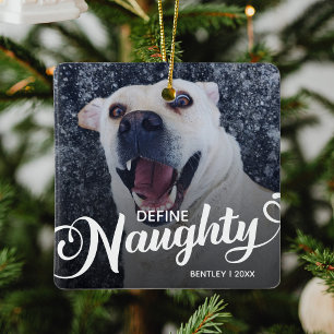 Ornamento De Cerâmica Foto Engraçada do Cachorro Natal Naughty Dog