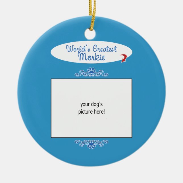 Ornamento De Cerâmica Foto feita sob encomenda! Mundos o grande Morkie (Frente)