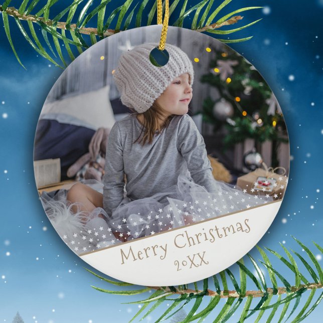 Ornamento De Cerâmica Foto Festiva da família de Natal Feriado  (Criador carregado)