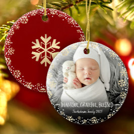 Ornamento De Cerâmica Foto Grata Feliz Feriado de Neve Bênção