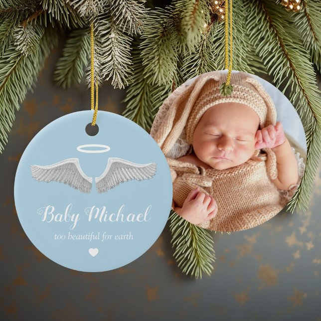 Ornamento De Cerâmica Foto Memorial Blue Angel Wings Natal (Criador carregado)