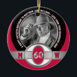 Ornamento De Cerâmica Foto: Milestone Birthday 60th Red Black White<br><div class="desc">Celebre o seu aniversário de marco com esta elegante, desportiva e comemorativa placa de retrato de manutenção. Cintura prateada e números sobre fundo bloqueado por cores fazem o quadro perfeito para sua fotografia favorita. Substitua a foto e o texto do exemplo por um presente exclusivo. Excelente para quem gosta de...</div>